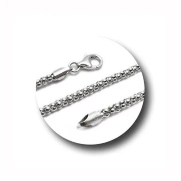 STERLING SILVER RHODIUM FINISH POPCORN CHAIN NECKLACE IN 2.5MM - Picture 1 of 1